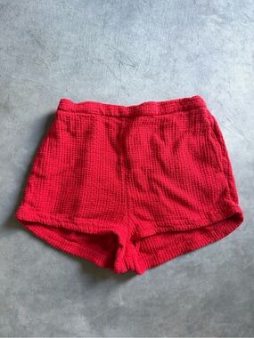 Free People Free-est Red Waffle-Knit Cotton Athletic/Vintage Shorts Medium